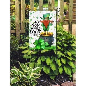 Leprechaun & Shamrocks St. Patrick's Day Garden Flag 12 x 18" Pot of Gold New